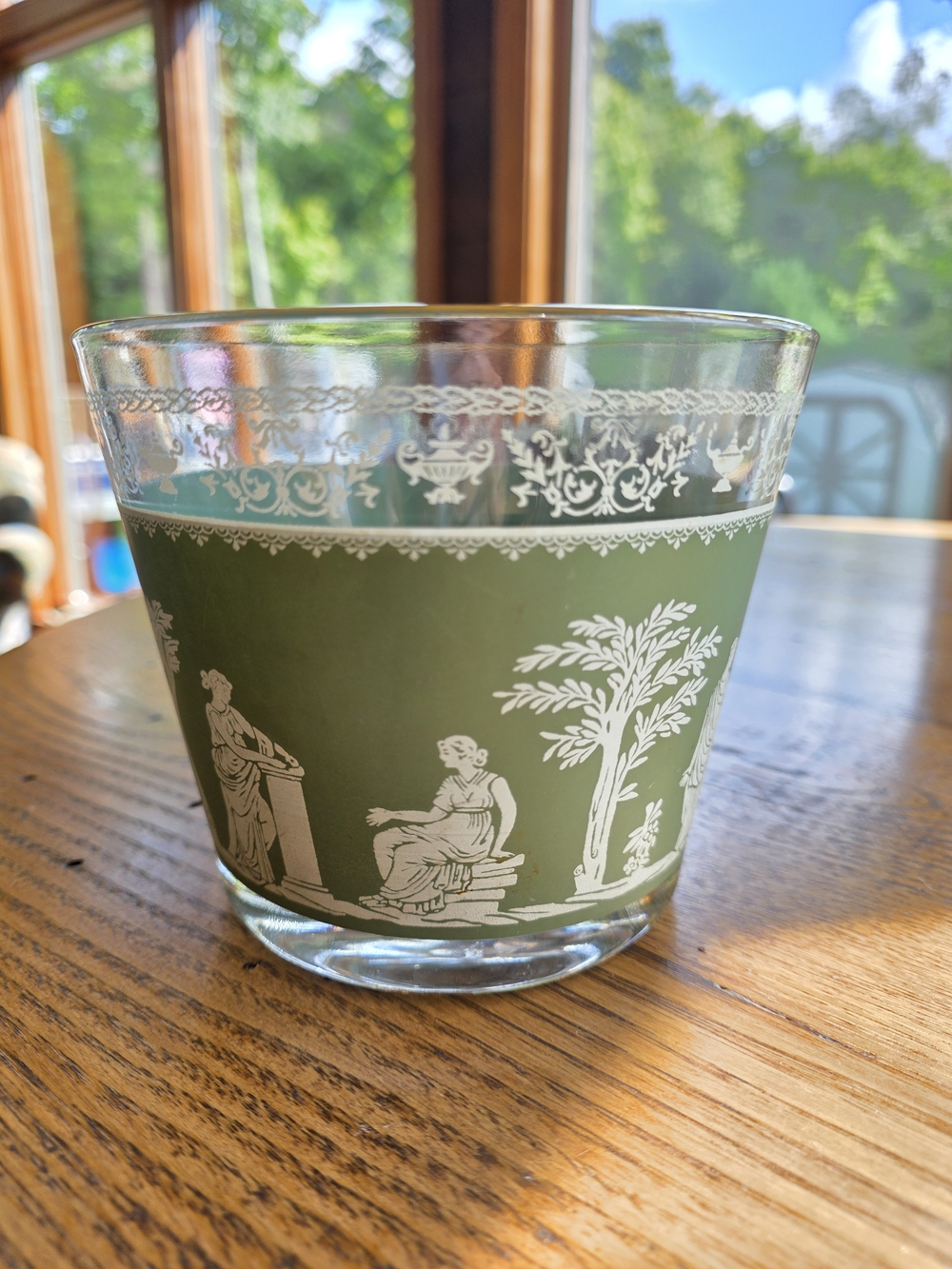 Green Jasperware-Style Glass Serving Bowl/Ice Bucket - Jeannette Glass